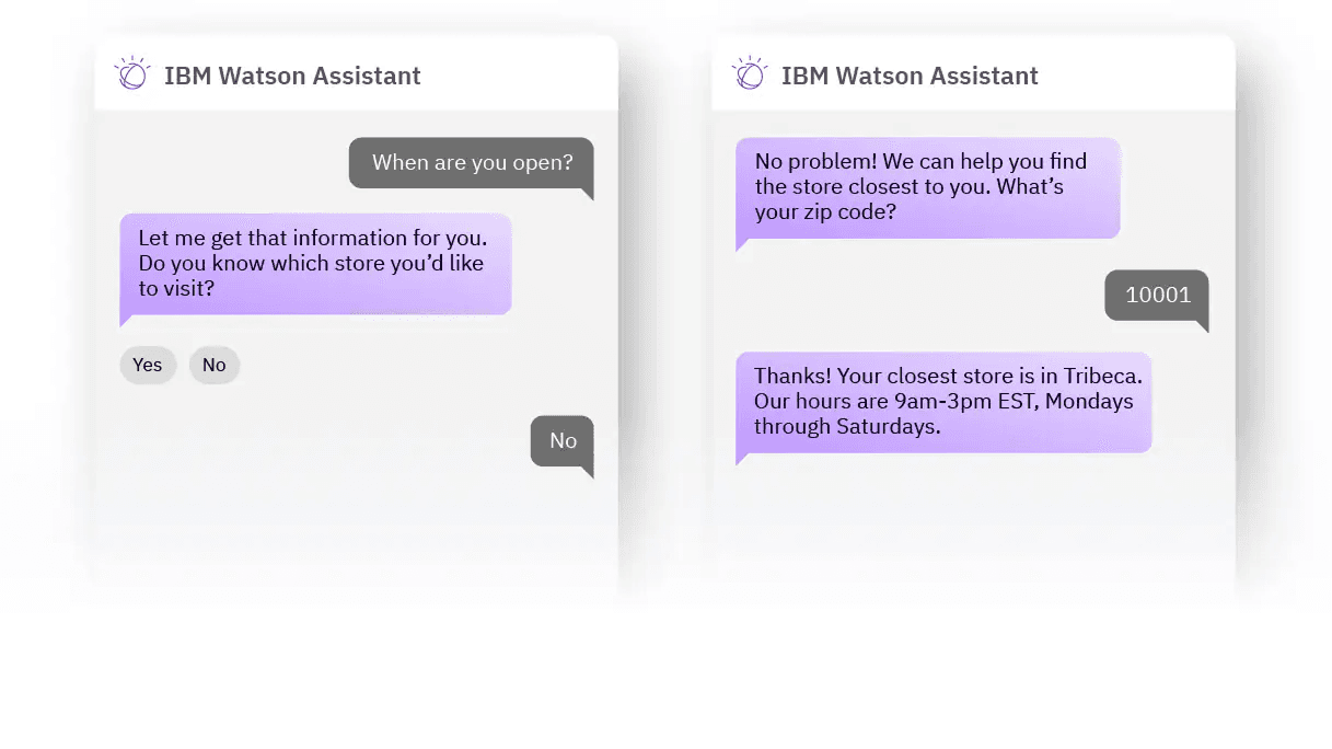 IBM Watson Assistant chat conversation