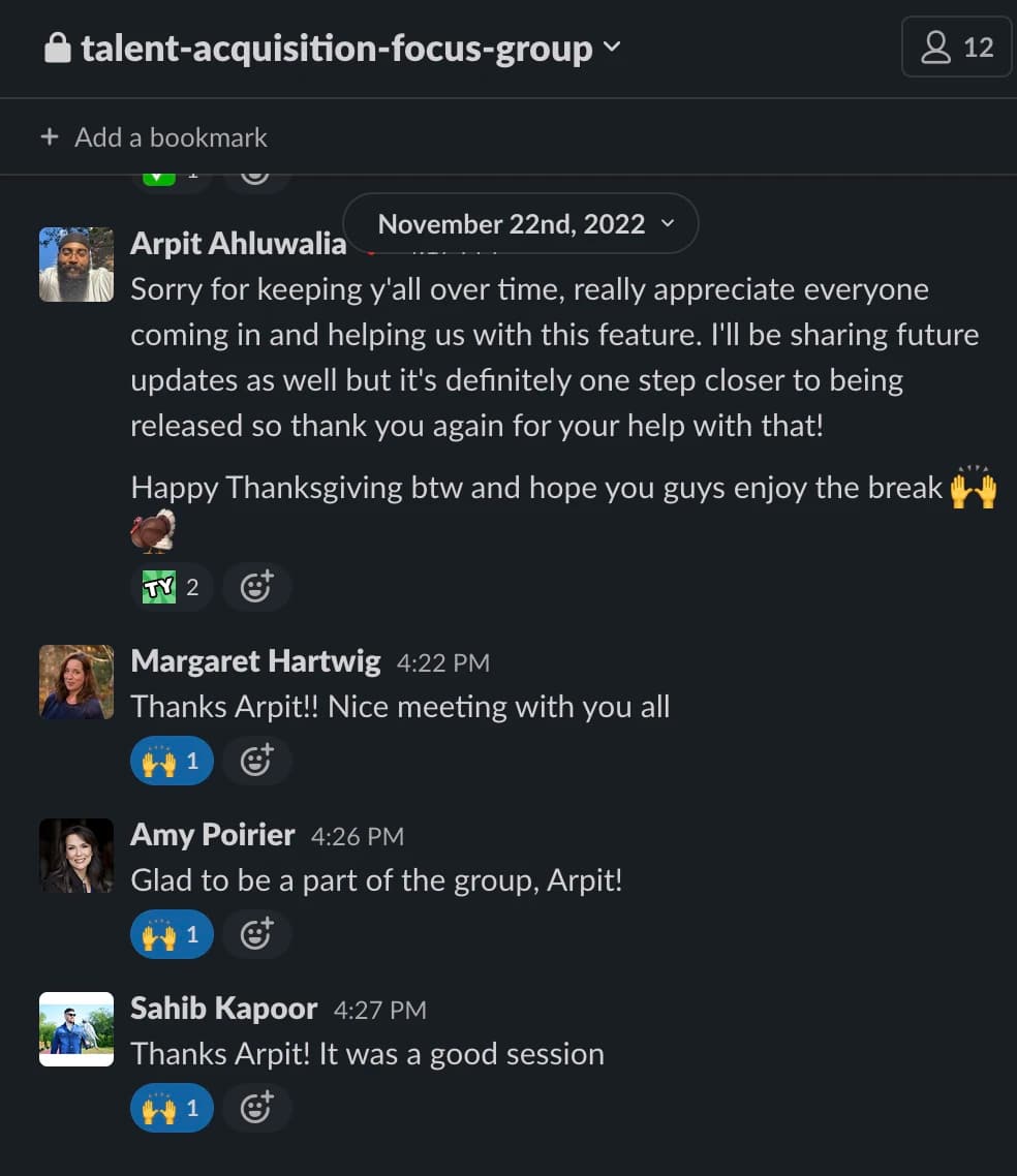 Slack feedback